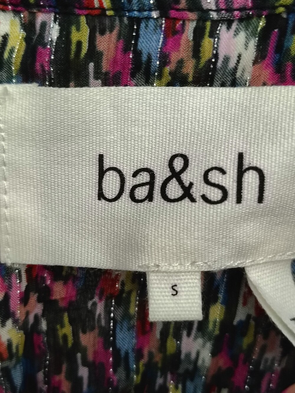 ba&sh Dalas Metallic Silk Blend Peasant Blouse Black Pleated Size S NWT - Picture 5 of 9